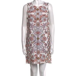 TORY BURCH HICKS GARDEN LINEN SLEVELESS MINI SHIFTED DRESS WITH POCKETS